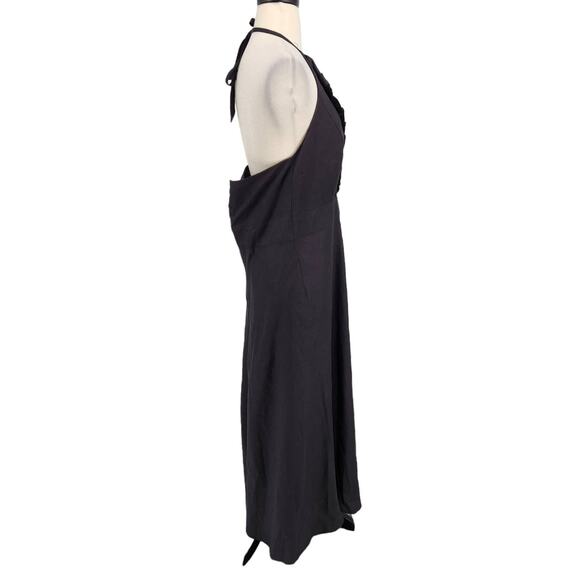 Black Linen Halter Dress with Front Tuxedo Ruffle - Picture 6 of 6
